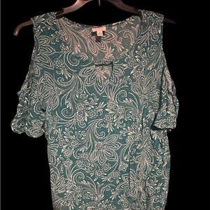 St. John's Bay Teal Paisley Cold-Shoulder Top